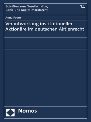 cover image of Verantwortung institutioneller Aktionäre im deutschen Aktienrecht